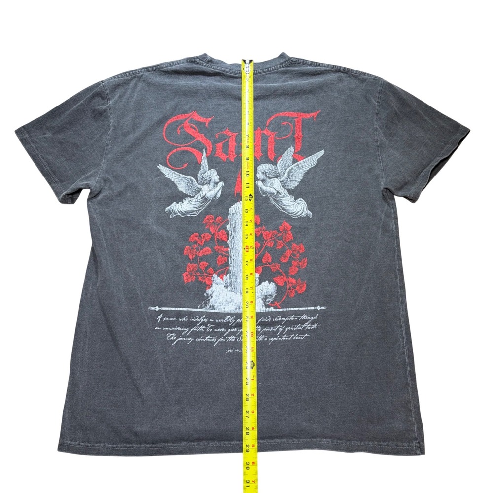 Saint Morta Mens Graphic Tee Washed Black Oversized Boxy Fit Cotton Shirt Small - Picture 8 of 8
